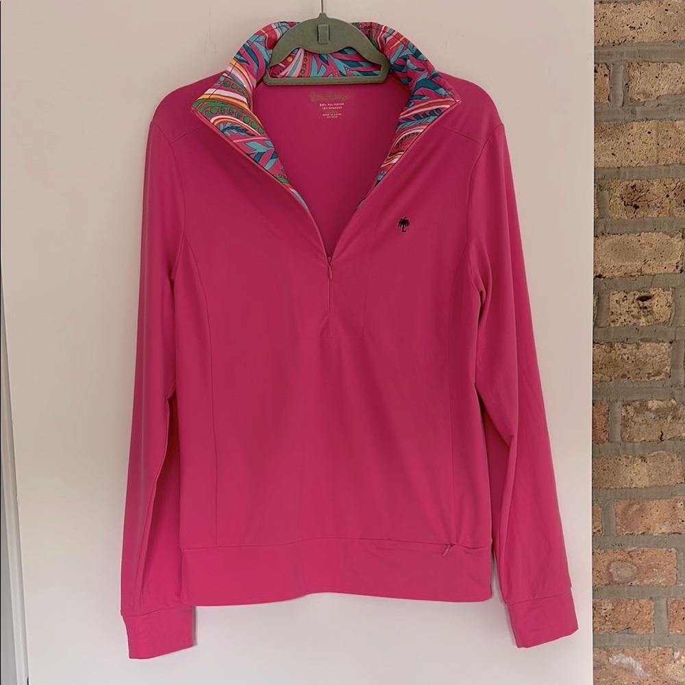 Lilly Pulitzer Half Zip Pullover in Hot Pink. Size L.